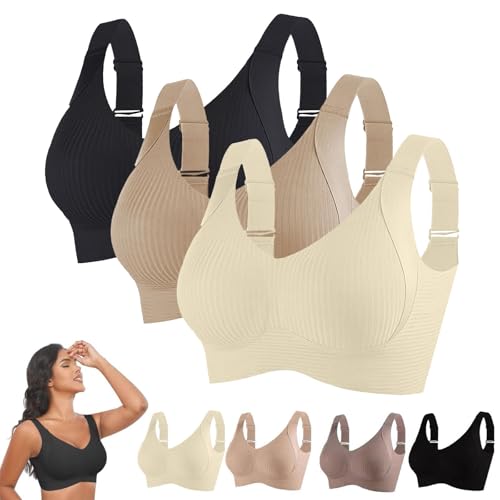 3er Pack BH Damen Ohne Bügel Gepolstert Große Brüste Starker Halt Bra Push Up Seamless Nahtlose Unterwäsche Weich Bequem BHS Verstellbarer Sport Bustier Klassische Büstenhalter Große Größen von Generisch