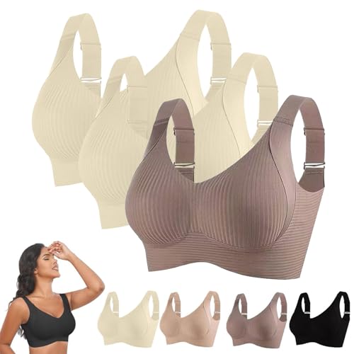 3er Pack BH Damen Ohne Bügel Gepolstert Große Brüste Starker Halt Bra Push Up Seamless Nahtlose Unterwäsche Weich Bequem BHS Verstellbarer Sport Bustier Klassische Büstenhalter Große Größen von Generisch