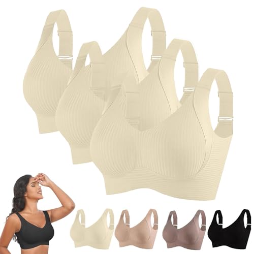 3er Pack BH Damen Ohne Bügel Gepolstert Große Brüste Starker Halt Bra Push Up Seamless Nahtlose Unterwäsche Weich Bequem BHS Verstellbarer Sport Bustier Klassische Büstenhalter Große Größen von Generisch