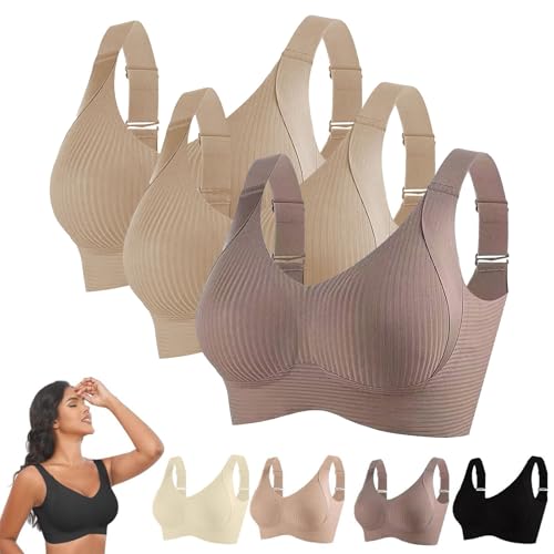 3er Pack BH Damen Ohne Bügel Gepolstert Große Brüste Starker Halt Bra Push Up Seamless Nahtlose Unterwäsche Weich Bequem BHS Verstellbarer Sport Bustier Klassische Büstenhalter Große Größen von Generisch