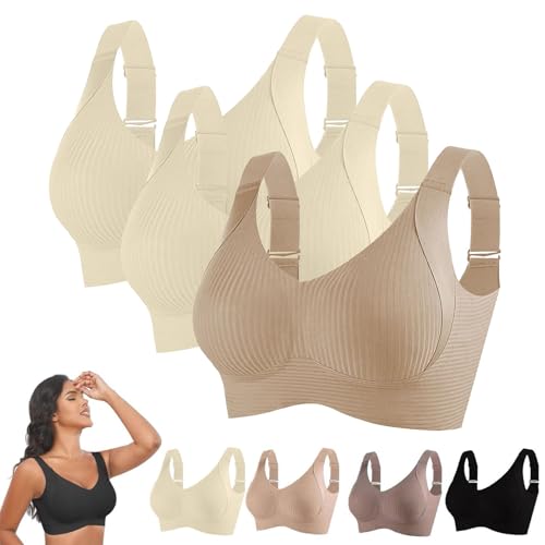3er Pack BH Damen Ohne Bügel Gepolstert Große Brüste Starker Halt Bra Push Up Seamless Nahtlose Unterwäsche Weich Bequem BHS Verstellbarer Sport Bustier Klassische Büstenhalter Große Größen von Generisch