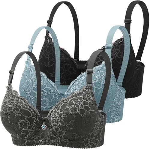 3er Pack BH Damen mit Bügel Push Up Bustier mit Floraler Spitze Starker Halt Büstenhalter Verstellbarem Bustier Spaghettiträger Wohlfühl-BH Eleganter Damen-BHS Bralette Unterwäsche Bra 3er Pack BH Damen mit Bügel Push Up Bustier mit Floraler Spitze Starker Halt Büstenhalter Verstellbarem Bustier Spaghettiträger Wohlfühl-BH Eleganter Damen-BHS Bralette Unterwäsche Bra von Generisch