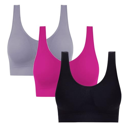 3er Pack Damen BH Ohne Bügel Atmungsaktiv Unterhemd Push Up für Frauen Bra Seamless BHS Bequem Unterwäsche Unverstellbar Träger Bras Grau 3XL von Generisch