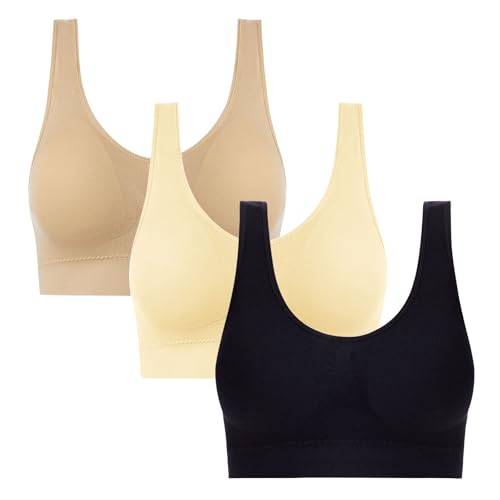 3er Pack Damen BH Ohne Bügel Atmungsaktiv Unterhemd Push Up für Frauen Bra Seamless BHS Bequem Unterwäsche Unverstellbar Träger Bras Angebote des Tages Heute Khaki XL von Generisch