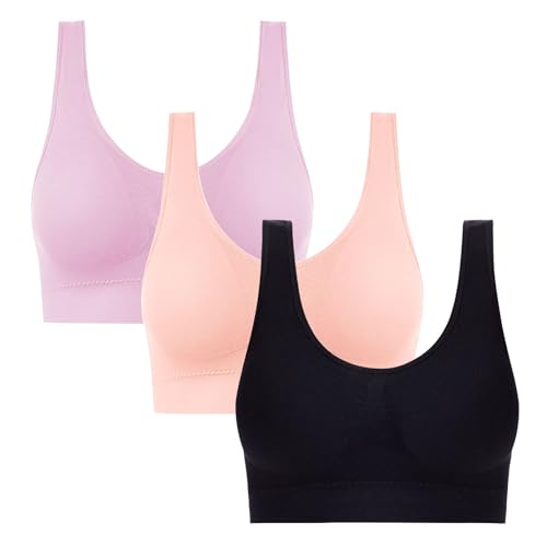 3er Pack Damen BH Ohne Bügel Atmungsaktiv Unterhemd Push Up für Frauen Bra Seamless BHS Bequem Unterwäsche Unverstellbar Träger Bras Rosa L von Generisch