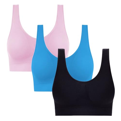 3er Pack Damen BH Ohne Bügel Atmungsaktiv Unterhemd Push Up für Frauen Bra Seamless BHS Bequem Unterwäsche Unverstellbar Träger Bras Schwarz M von Generisch