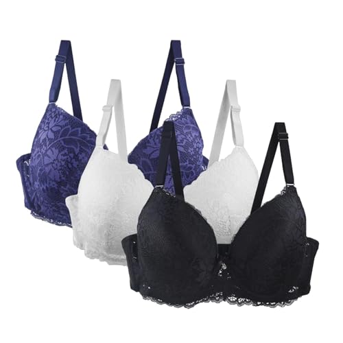 3er Pack Damen BH Set Lace Up BH Set Bequemer Spitze BH mit Verstellbaren Trägern Elegante Unterwäsche für Alltag und Freizeit Mehrfarbige BHs BHs für Frauen 36c, dunkelblau, 80E 3er Pack Damen BH Set Lace Up BH Set Bequemer Spitze BH mit Verstellbaren Trägern Elegante Unterwäsche für Alltag und Freizeit Mehrfarbige BHs BHs für Frauen 36c, dunkelblau, 80E von Generisch