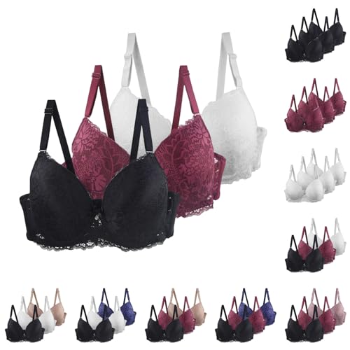 3er-Pack Damen BH Set Spitze Push-Up BH Set Bequemer Spitzen-BH mit Verstellbaren Trägern Eleganter Unterwäsche für Alltag und Freizeit Mehrfarbige BHS von Generisch