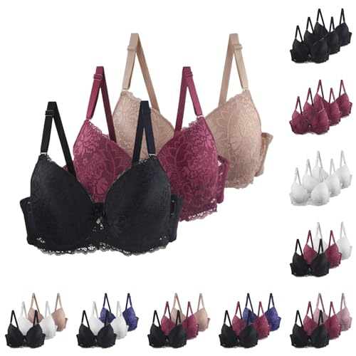 3er-Pack Damen BH Set Spitze Push-Up BH Set Bequemer Spitzen-BH mit Verstellbaren Trägern Eleganter Unterwäsche für Alltag und Freizeit Mehrfarbige BHS von Generisch