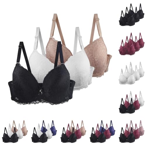 3er-Pack Damen BH Set Spitze Push-Up BH Set Bequemer Spitzen-BH mit Verstellbaren Trägern Eleganter Unterwäsche für Alltag und Freizeit Mehrfarbige BHS von Generisch