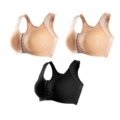 3er Pack Damen Postoperativer Sport BH Ohne Bügel Vorderverschluss Racerback Kompressions BH Haken Und Öse Komfort BH Nach Brust Op Nahtlose Starker Halt Sport Bustier Joggen Yoga Fitness Bra von Generisch