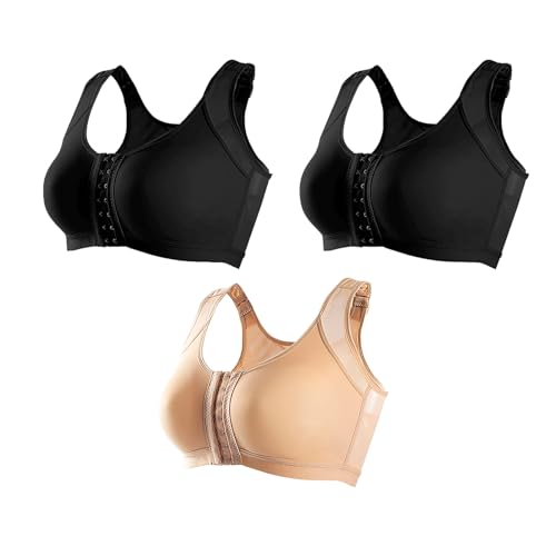 3er Pack Damen Postoperativer Sport BH Ohne Bügel Vorderverschluss Racerback Kompressions BH Haken Und Öse Komfort BH Nach Brust Op Nahtlose Starker Halt Sport Bustier Joggen Yoga Fitness Bra von Generisch