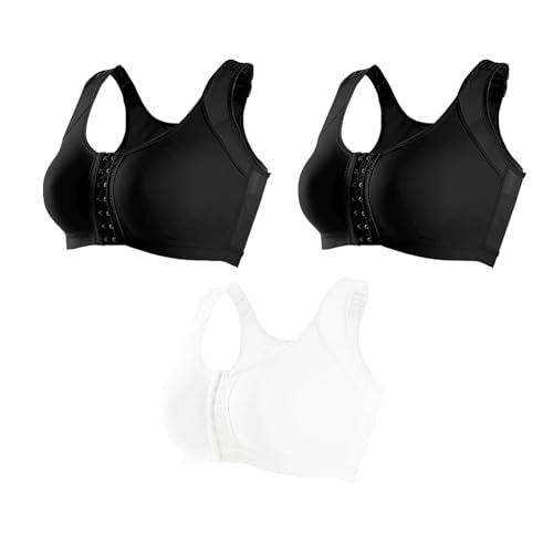 3er Pack Damen Postoperativer Sport BH Ohne Bügel Vorderverschluss Racerback Kompressions BH Haken Und Öse Komfort BH Nach Brust Op Nahtlose Starker Halt Sport Bustier Joggen Yoga Fitness Bra von Generisch