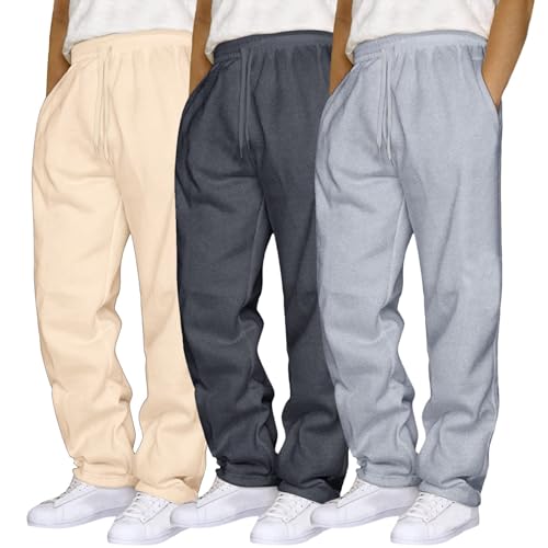 3er Pack Herren Jogginghose Baggy Sweatpants Y2K Breite Baumwolle Jogging Hose Elastische Taille Weites Bein Sporthose Lang Sweat Pants Men Warme Männer Sport mit Taschen von Generisch