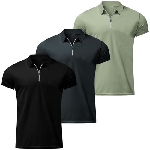 3er Pack Herren Kurzarm Zip Polo Shirts Elegante Reißverschluss T-Shirts mit Kragen Atmungsaktive Einfarbige Business Oberteile Bequeme Freizeitshirts für Büro Reisen Klassische Herren Sommer Tops 3er Pack Herren Kurzarm Zip Polo Shirts Elegante Reißverschluss T-Shirts mit Kragen Atmungsaktive Einfarbige Business Oberteile Bequeme Freizeitshirts für Büro Reisen Klassische Herren Sommer Tops von Generisch