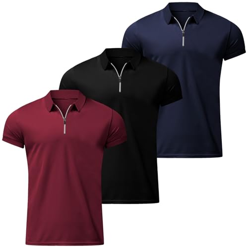 3er Pack Herren Kurzarm Zip Polo Shirts Elegante Reißverschluss T-Shirts mit Kragen Atmungsaktive Einfarbige Business Oberteile Bequeme Freizeitshirts für Büro Reisen Klassische Herren Sommer Tops 3er Pack Herren Kurzarm Zip Polo Shirts Elegante Reißverschluss T-Shirts mit Kragen Atmungsaktive Einfarbige Business Oberteile Bequeme Freizeitshirts für Büro Reisen Klassische Herren Sommer Tops von Generisch