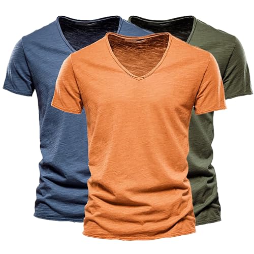 3er Pack Herren Weiß T-Shirt V-Ausschnitt Sommer Basic Baumwolle Tshirt Modische Kurzarmshirts Sommeroberteile Casual Tops Vintage Streetwear Freizeitshirt Unterhemd von Generisch