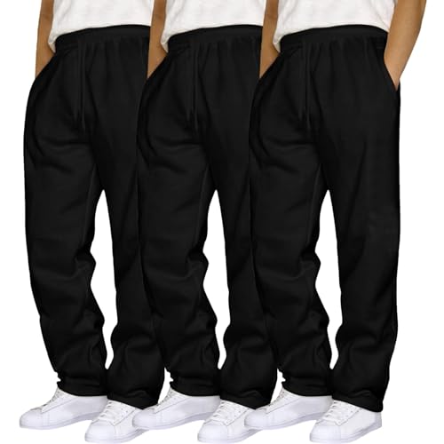 3er Pack Jogginghose Herren Baggy Sweatpants Y2K Breite Baumwolle Jogging Hose Elastische Taille Weites Bein Sporthose Lang Sweat Pants Men Warme Männer Sweathose Sport Hosen mit Taschen von Generisch