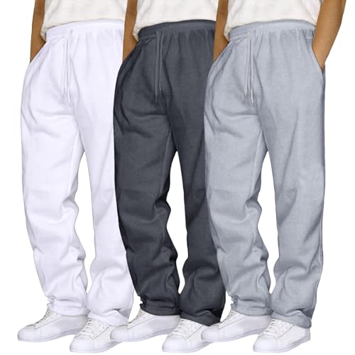 3er Pack Jogginghose Herren Baggy Sweatpants Y2K Breite Baumwolle Jogging Hose Elastische Taille Weites Bein Sporthose Lang Sweat Pants Men Warme Männer Sweathose Sport Hosen mit Taschen von Generisch