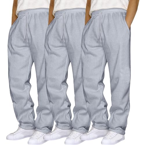 3er Pack Jogginghose Herren Baggy Sweatpants Y2K Breite Baumwolle Jogging Hose Elastische Taille Weites Bein Sporthose Lang Sweat Pants Men Warme Männer Sweathose Sport Hosen mit Taschen von Generisch
