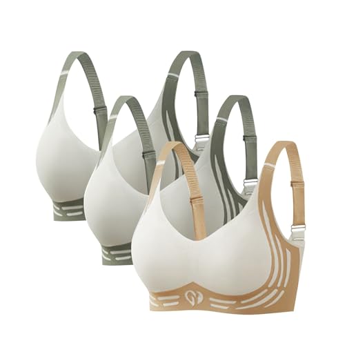 3er Pack Komfort Nahtlos BH Set Klassische BHS Damen Ohne Bügel Sport BH P-ush Up mit Verstellbarem Bustier Große Brüste Unterwäsche Starker Halt Trainings Schlaf BHS Gepolstert für Alltag (P, XL) von Generisch