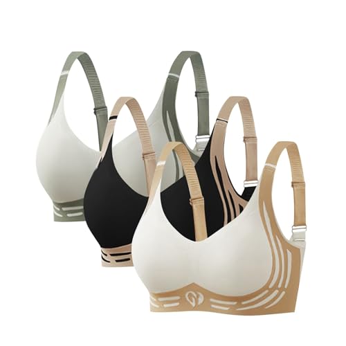 3er Pack Komfort Nahtlos BH Set Klassische BHS Damen Ohne Bügel Sport BH P-ush Up mit Verstellbarem Bustier Große Brüste Unterwäsche Starker Halt Trainings Schlaf BHS Gepolstert für Alltag Yoga (D, M) von Generisch