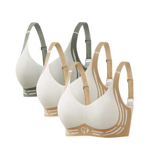 3er Pack Komfort Nahtlos BH Set Klassische BHS Damen Ohne Bügel Sport BH P-ush Up mit Verstellbarem Bustier Große Brüste Unterwäsche Starker Halt Trainings Schlaf BHS Gepolstert für Alltag Yoga (J, M) von Generisch