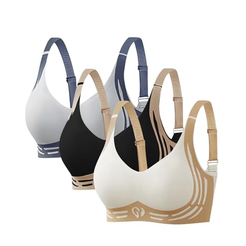 3er Pack Komfort Nahtlos BHS Damen Set Klassische BH Ohne Bügel Sport BH P-ush Up mit Verstellbarem Bustier Große Brüste Unterwäsche Starker Halt Trainings Schlaf BHS Gepolstert für Alltag Yoga von Generisch
