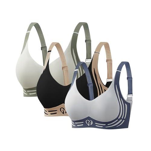 3er Pack Komfort Nahtlos BHS Damen Set Klassische BH Ohne Bügel Sport BH P-ush Up mit Verstellbarem Bustier Große Brüste Unterwäsche Starker Halt Trainings Schlaf BHS Gepolstert für Alltag Yoga von Generisch