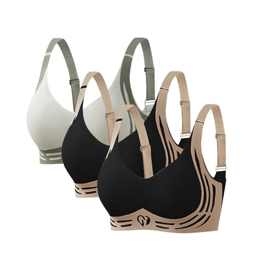 3er Pack Komfort Nahtlos BHS Damen Set Klassische BH Ohne Bügel Sport BH P-ush Up mit Verstellbarem Bustier Große Brüste Unterwäsche Starker Halt Trainings Schlaf BHS Gepolstert für Alltag Yoga von Generisch
