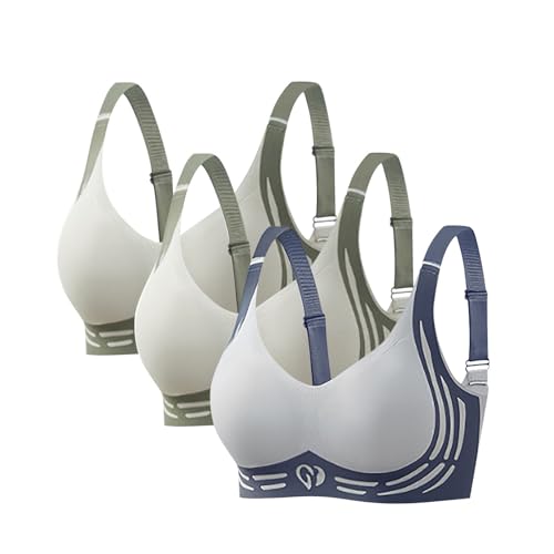 3er Pack Komfort Nahtlos BHS Damen Set Klassische BH Ohne Bügel Sport BH P-ush Up mit Verstellbarem Bustier Große Brüste Unterwäsche Starker Halt Trainings Schlaf BHS Gepolstert für Alltag Yoga von Generisch