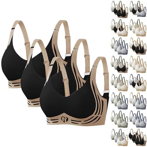 3er Pack Komfort Nahtlos BHS Damen Set Klassische BH Ohne Bügel Sport BH P-ush Up mit Verstellbarem Bustier Große Brüste Unterwäsche Starker Halt Trainings Schlaf BHS Gepolstert für Alltag Yoga von Generisch