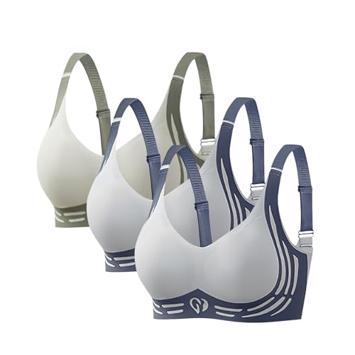 3er Pack Komfort Nahtlos BHS Damen Set Klassische BH Ohne Bügel Sport BH P-ush Up mit Verstellbarem Bustier Große Brüste Unterwäsche Starker Halt Trainings Schlaf BHS Gepolstert für Alltag Yoga von Generisch