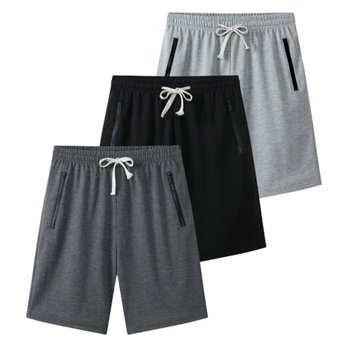 3er Pack Kurze Sporthose Herren Laufshorts Kurze Hosen mit Reißverschlusstaschen Sport-Shorts, Elastischer Taille mit Kordelzug, Schnell Trocknend Trainingshose für Gym Fitness Basketball Laufen von Generisch