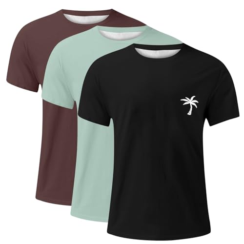 3er Pack Oversized Tshirt Herren Sommer T-Shirt Rundhals Kurzarm T Shirt mit Kokosnussbaum Drucken Basic Shirts Männer Lose Freizeitshirts Sportshirts(Z. 3 Pcs #15, XL) von Generisch