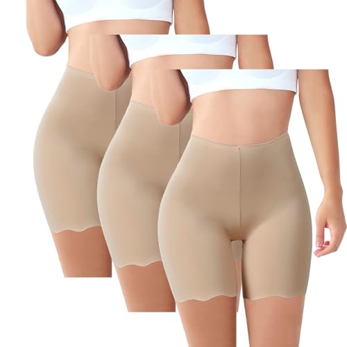 3er Pack Spitze Anti Scheuern Unterhose für unter Kleider Nahtlos Hohe Taille Frauen Panties Hotpants Damenunterhosen Unterwäsche Boxershorts für Yoga Fitness Täglich Tragen(#01-01, XXL) von Generisch