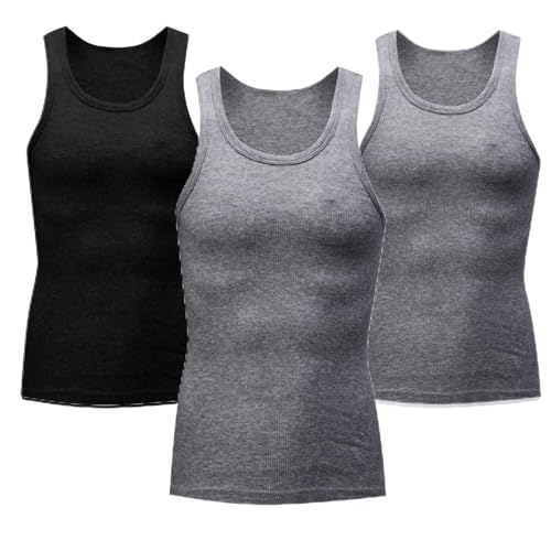 3er Pack Unterhemd Herren Tank Top Feinripp Muskelshirts Bequem Unterwäsche Männer Unterhemden Basic Tshirt Herren Unterziehshirt Kurzarm Compression Shirt Sport Top Sale Herren Dunkelgrau XL von Generisch