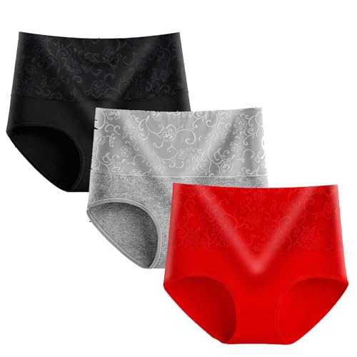 3er Pack Unterhosen Damen Unterwäsche Baumwolle Frauen Schlüpfer High Waist Unterhose Hipster Seamless Slips Brazilian Slip Höschen Miederslips Thongs Underwear Sale Angebote Rot 3XL von Generisch