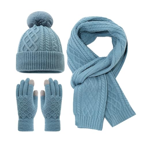 3pc Mütze Schal und Handschuh Set Unisex Strick mit Haube Fleece Touchscreen Einfarbig Handschuhe Sets Weich Exquisite Gefütterte Handschuhsets Thermo Geschenk Set für Damen und Herren von Generisch