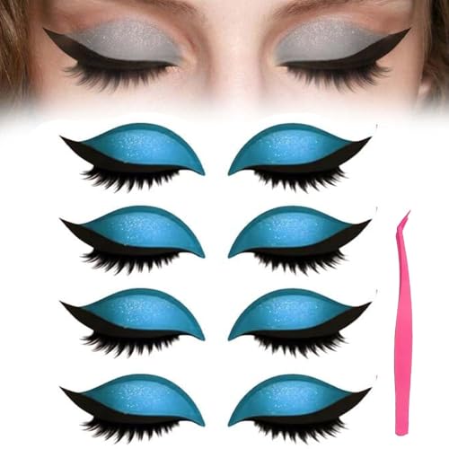 4/8 Pairs Lazy Eye Shadow Eyelash Patch,Colorful Eyeshadow Eyelashes Makeup Stickers,Eyeshadow & False Lashes 2-In-1 Reusable Eyemakeup Stickers,Natural Curl,Waterproof Long-Lasting (4*Blue, SIZE) von Generisch