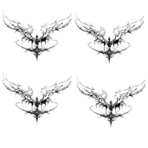 4 Blätter Engelsflügel Kräutersaft Temporäre Tattoo Patch Dark Gothic Back Wasserdicht Langlebig Fake Tattoo von Generisch