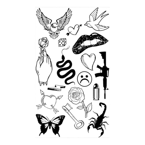 4 Blätter Schmetterling Rose Blume Temporäre Tattoos for Frauen Erwachsene Kinder Mädchen Feder Schlange Skorpion Gefälschte Tattoo Hals Arm Hände(CSQ021) von Generisch