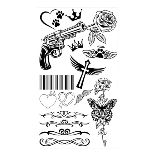 4 Blätter Schmetterling Rose Blume Temporäre Tattoos for Frauen Erwachsene Kinder Mädchen Feder Schlange Skorpion Gefälschte Tattoo Hals Arm Hände(CSQ047) von Generisch