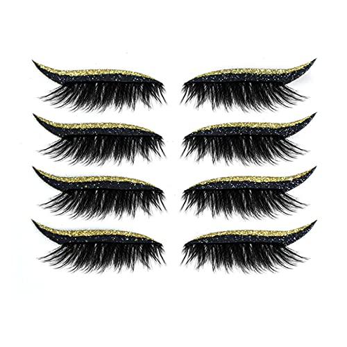4 Paar Lazy Eye Shadow Wimpernpflaster, 2 in 1 Fake Wimpern Eyeliner Aufkleber, Wimpern Ohne Kleber, Glitzer-Lidschatten-Aufkleber Mit Wimpern, Lazy Eye Shadow Eyelash Patch (Gold) von Generisch