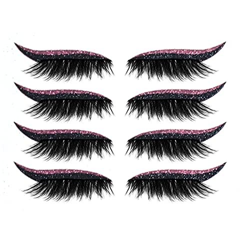 4 Paar Lazy Eye Shadow Wimpernpflaster, 2 in 1 Fake Wimpern Eyeliner Aufkleber, Wimpern Ohne Kleber, Glitzer-Lidschatten-Aufkleber Mit Wimpern, Lazy Eye Shadow Eyelash Patch (Rosa) von Generisch