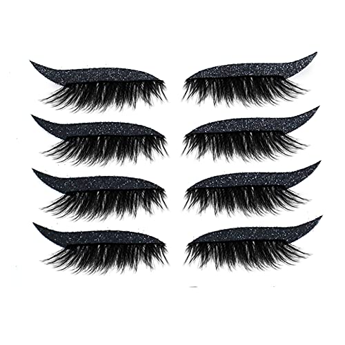 4 Paar Lazy Eye Shadow Wimpernpflaster, 2 in 1 Fake Wimpern Eyeliner Aufkleber, Wimpern Ohne Kleber, Glitzer-Lidschatten-Aufkleber Mit Wimpern, Lazy Eye Shadow Eyelash Patch (Schwarz) von Generisch