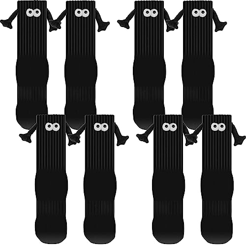 4 Paar Lustige Magnetische 3D Puppe Socken, Hand in Hand Socks, Magnetische Socken für Frauen Männer, Unisex Lustiges Paar halten Hände Socke für Paar (Schwarz) von Generisch