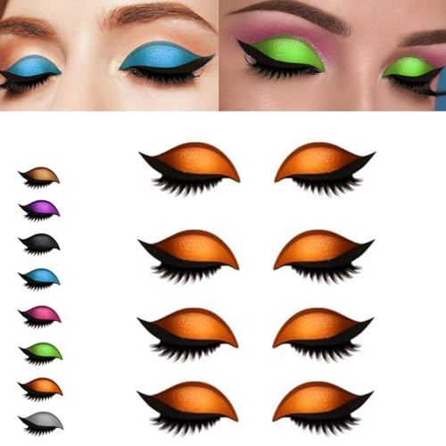 4 Pair Lazy Eye Shadow Eyelash Patch, 2-in-1 Reusable Eye Makeup Stickers with False Lashes & Shadow, Makeups Stencils Sticker for All EyeShapes, for Party, Prom (4Pair Orange) von Generisch