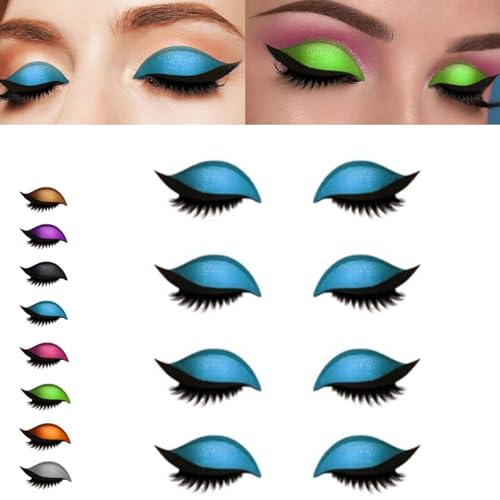 4 Pair Lazy Eye Shadow Eyelash Patch, 2-in-1 Reusable Eye Makeup Stickers with False Lashes & Shadow, Makeups Stencils Sticker for All EyeShapes, for Party, Prom (4Pair blue) von Generisch
