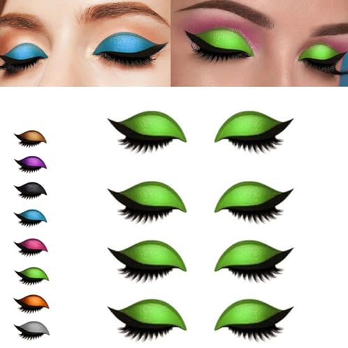 4 Pair Lazy Eye Shadow Eyelash Patch, 2-in-1 Reusable Eye Makeup Stickers with False Lashes & Shadow, Makeups Stencils Sticker for All EyeShapes, for Party, Prom (4Pair green) von Generisch